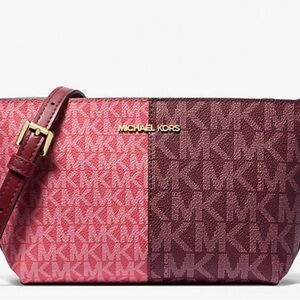 Michael Kors Pink & Burgundy MK Signature Colorblock Crossbody